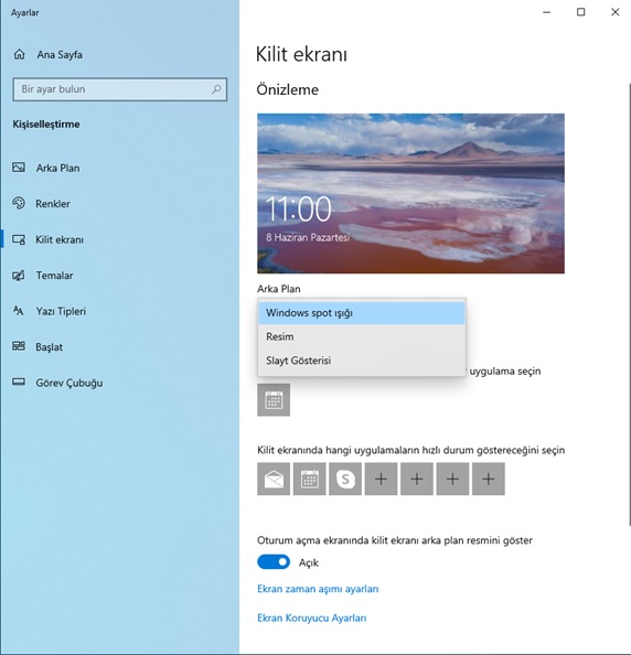 windows 10 kilit ekranı