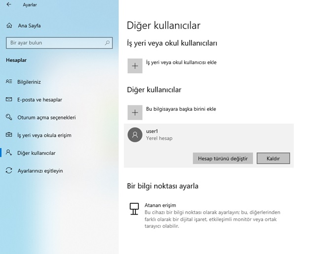 windows hesap silme