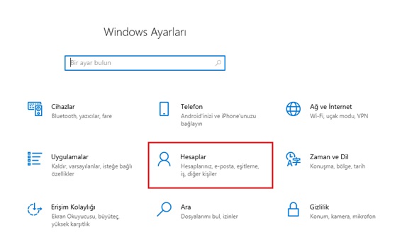 windows hesap
