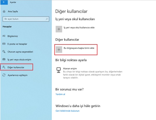 windows hesap