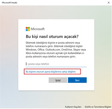 windows hesap oluşturma