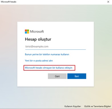 windows hesap oluşturma