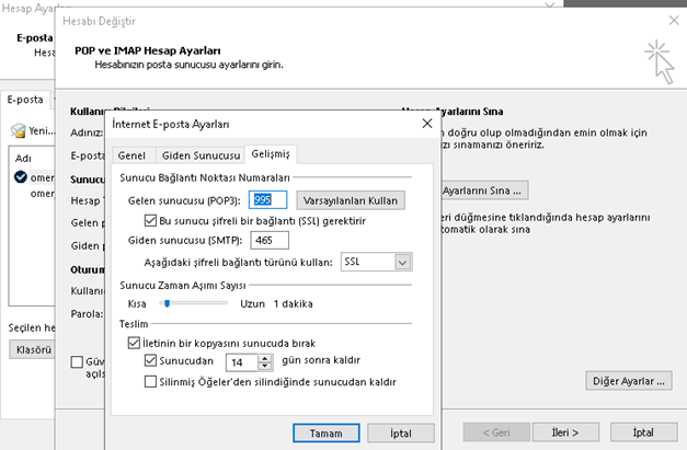 outlook ayarları