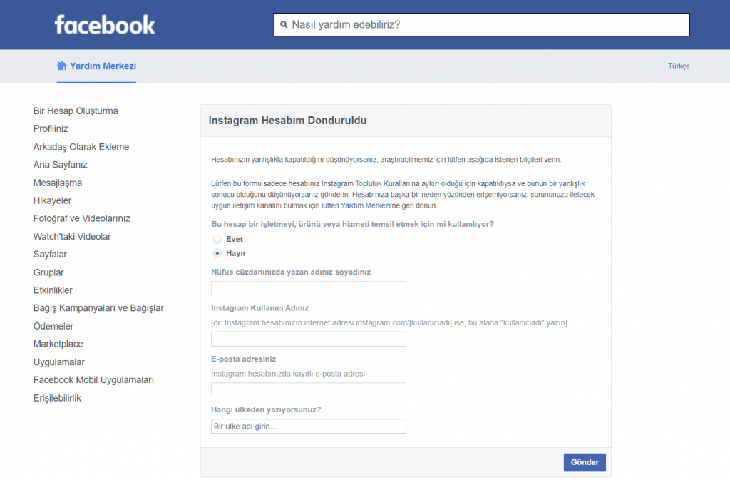instagram hesabım çalındı
