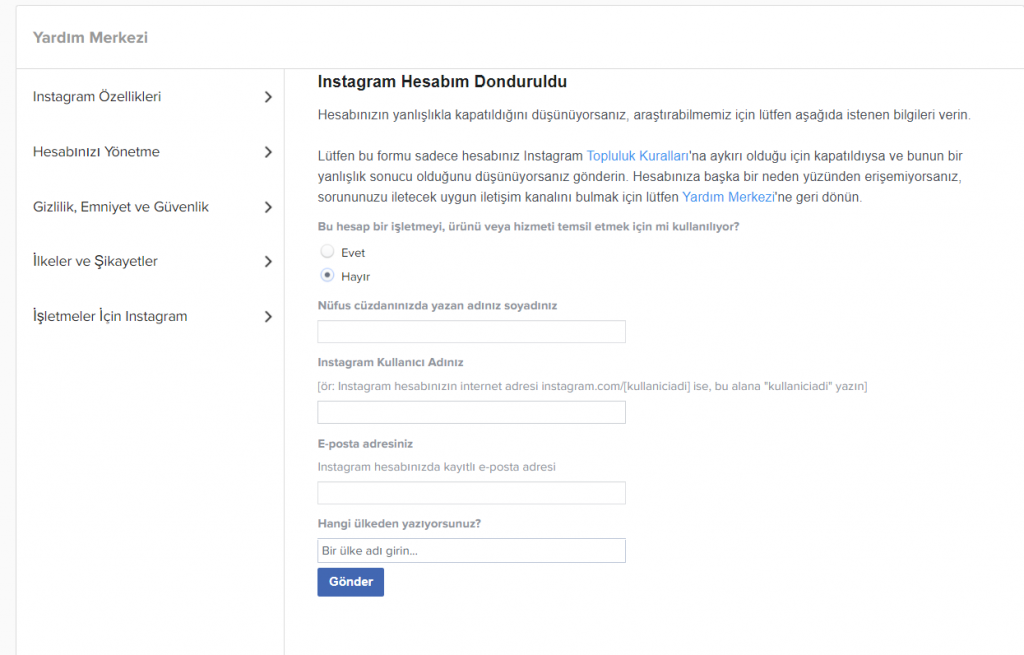 instagram hesap çalınma