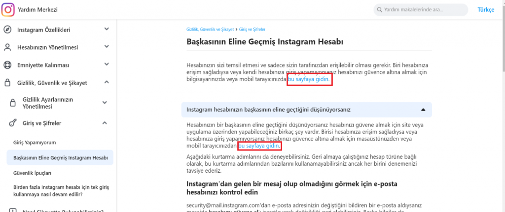 instagram hesabım çalındı