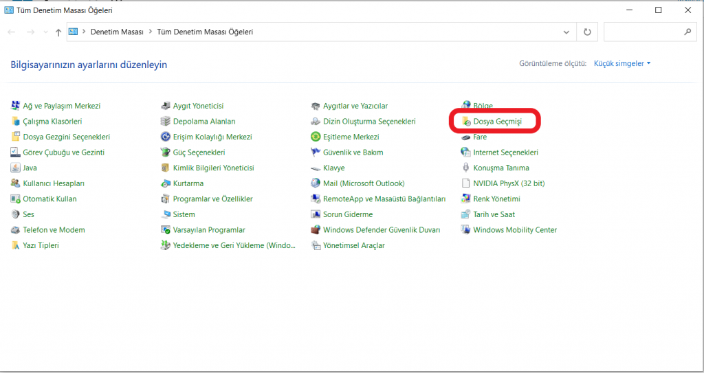 windows 10 dosya yedekleme