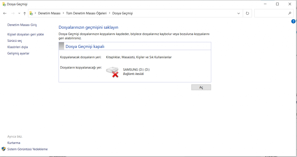 windows 10 dosya yedekleme