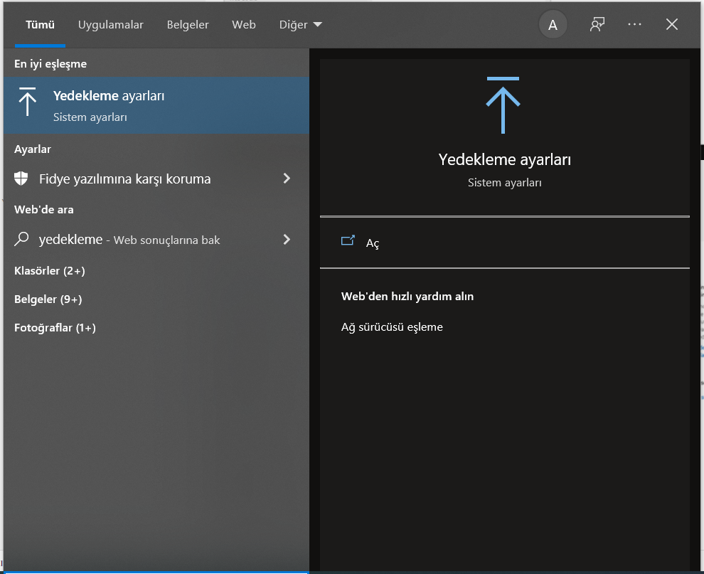 windows 10 dosya yedekleme