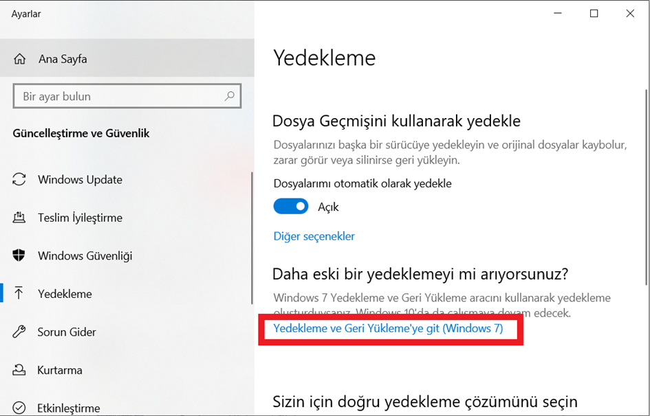windows 10 sistem görüntüsü oluşturma