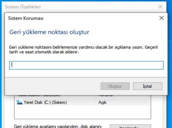 Windows 10 için Geri Yükleme Noktası Oluşturma