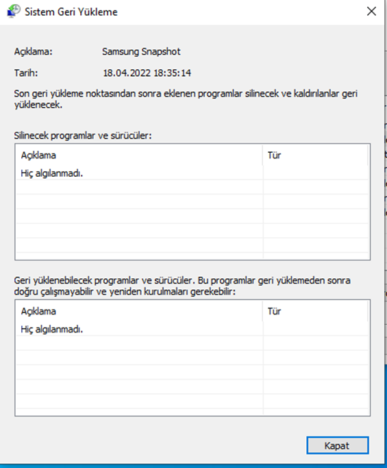 Windows 10 için Geri Yükleme Noktası Oluşturma