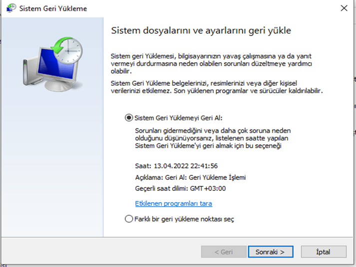 Windows 10 için Geri Yükleme Noktası Oluşturma