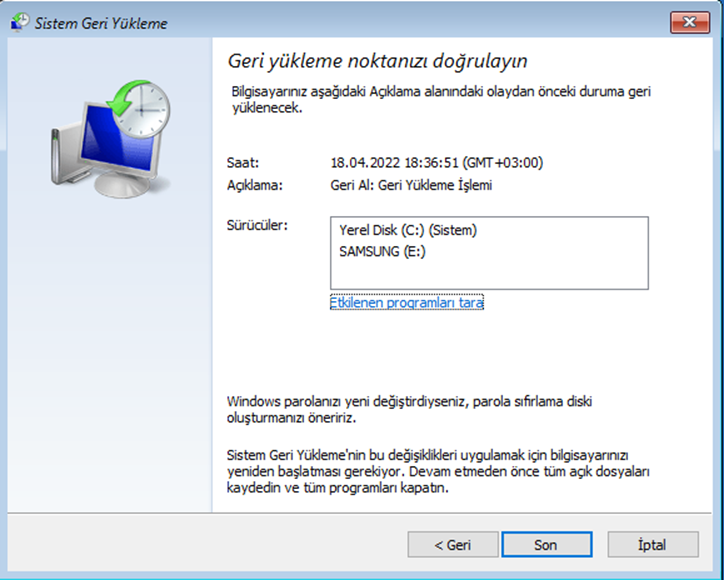 Windows 10 için Geri Yükleme Noktası Oluşturma