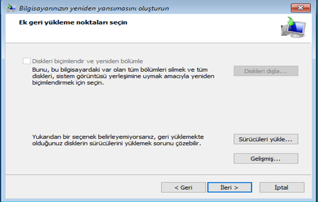 windows 10 sistem görüntüsü oluşturma