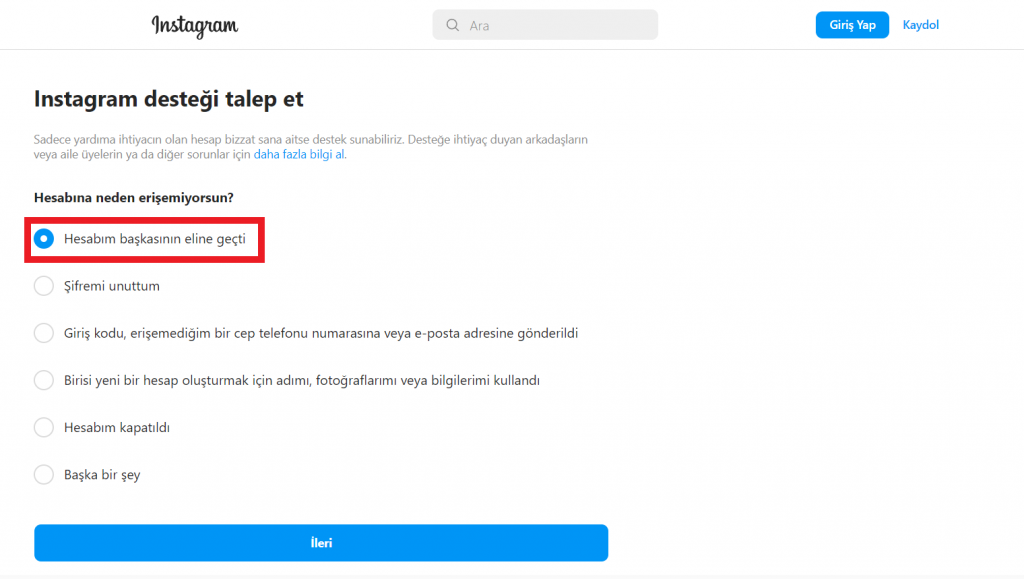 instagram hesabım çalındı